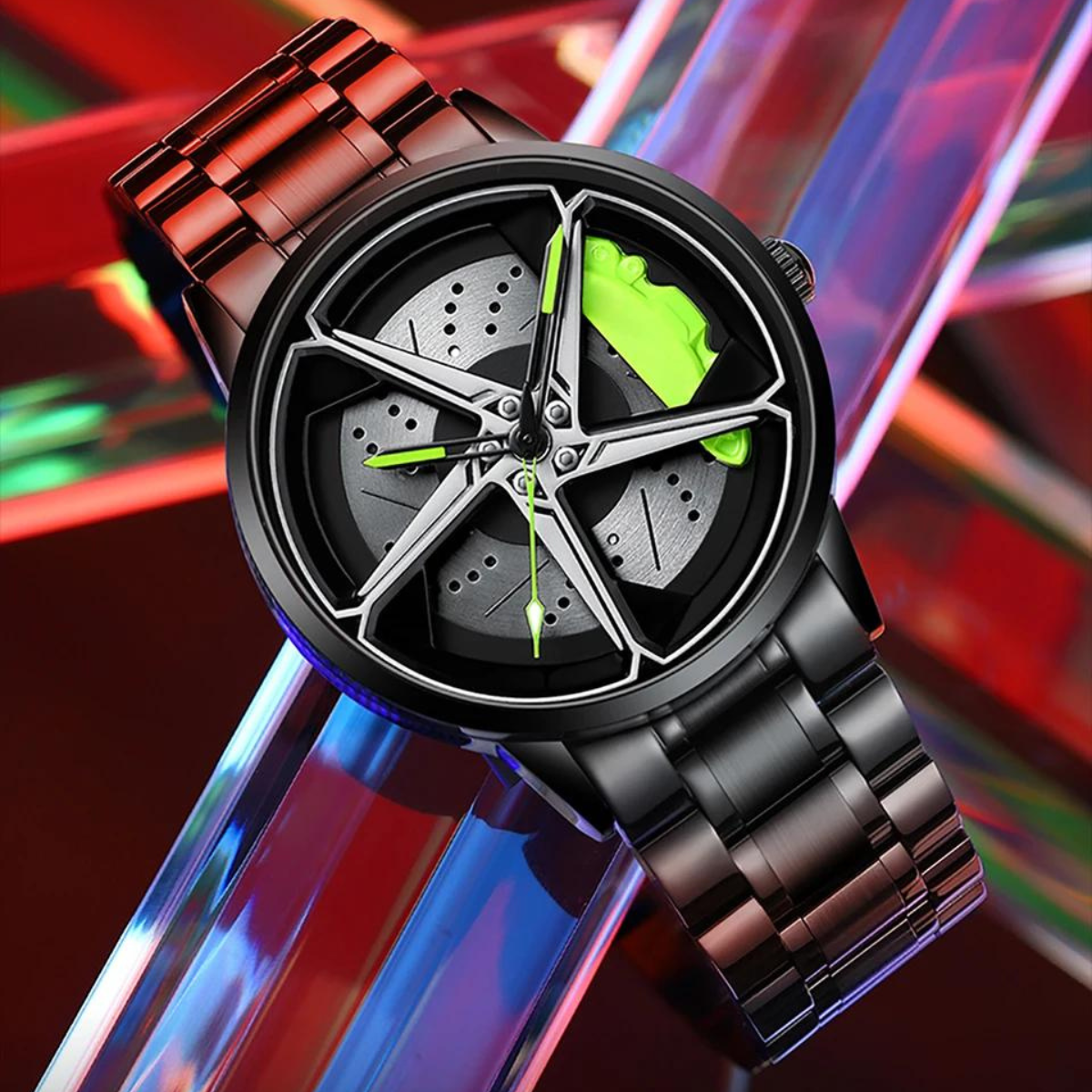 El reloj de pulsera de lujo para hombres con diseño de rueda.