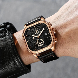 Reloj de pulsera clásico de oro rosa para hombre.