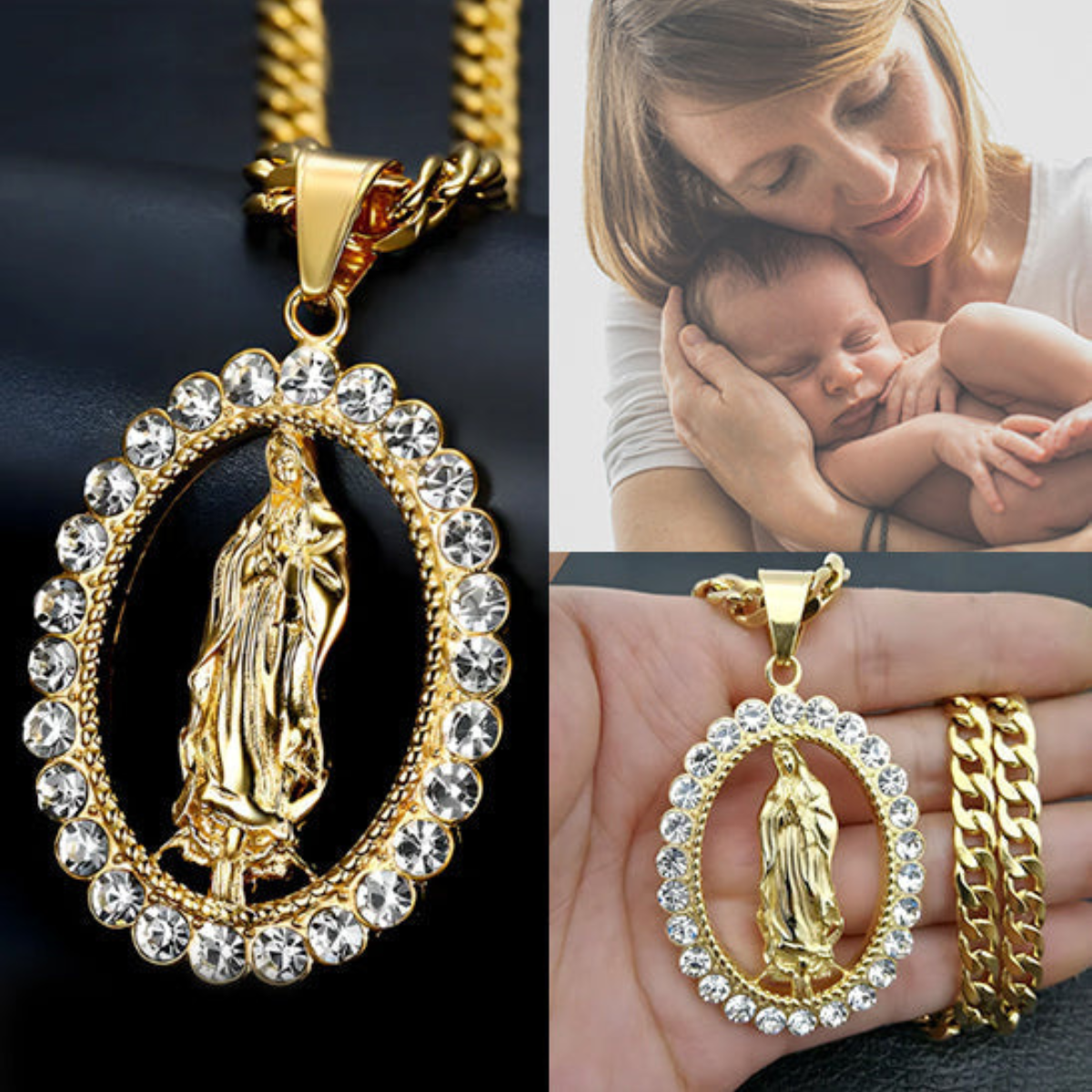 Collar Colgante Virgen María bañado en oro