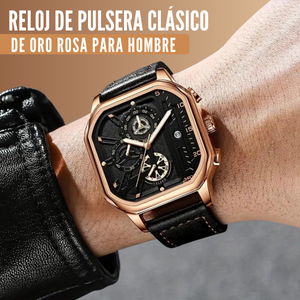 Reloj de pulsera clásico de oro rosa para hombre.