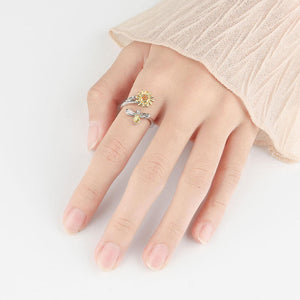 Lujo™ | Anillos antiestrés vintage con diseño de abeja y girasol