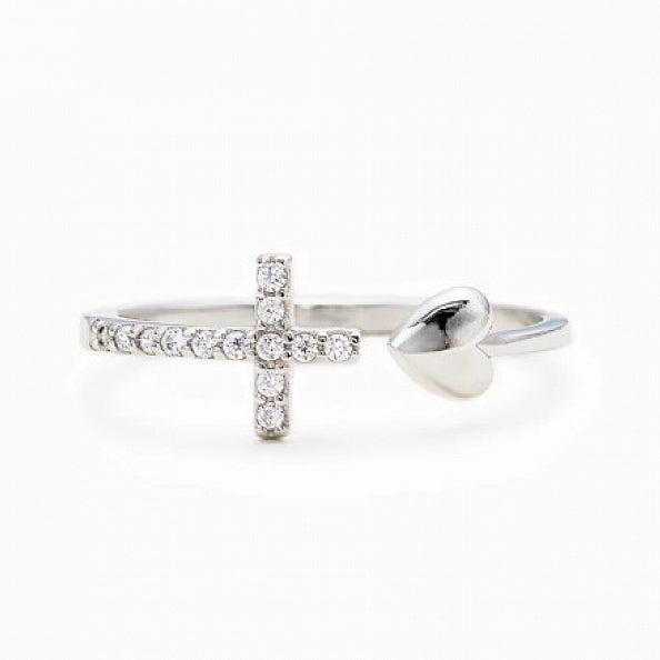 Trinity™ | Anillo Ajustable Cruz Corazón Pedrería